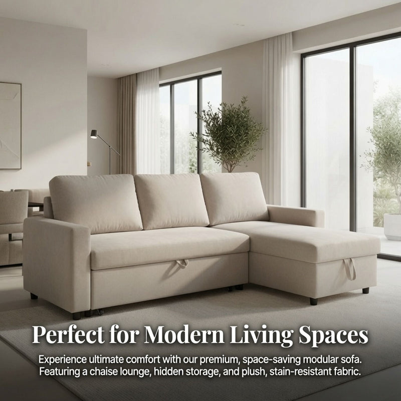 L - Shaped Convertible Sofa Bed With Storage Chaise