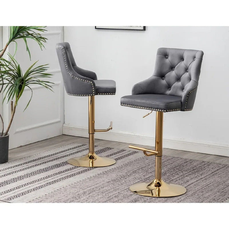 Adjustable Swivel Bar Stool With Nailhead Trim (Set of 2)