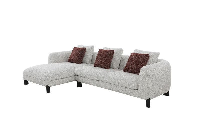 Mardi - Tweed Sectional Sofa With 3 Pillows - Maroon / Beige
