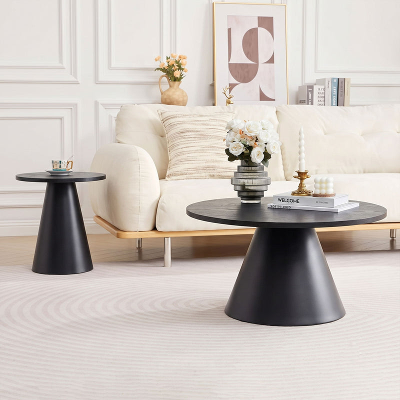 Nesting Coffee Table, Adjustable Foot Pads For Living Room (Set of 2) - Black