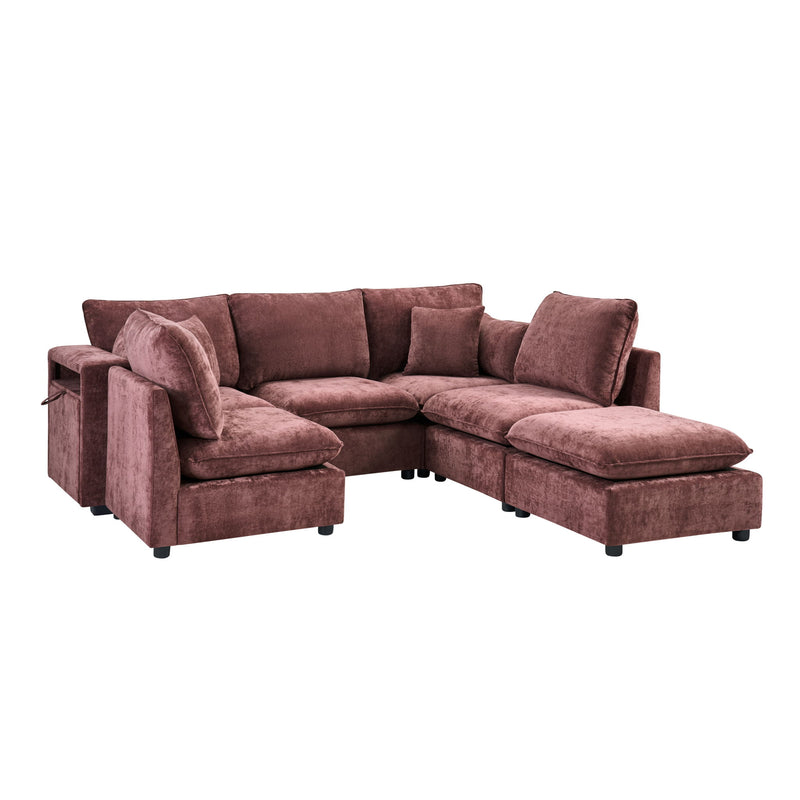 Modern Sectional Sofa U-Shaped With Movable Ottoman Storage Armrests And USB Ports