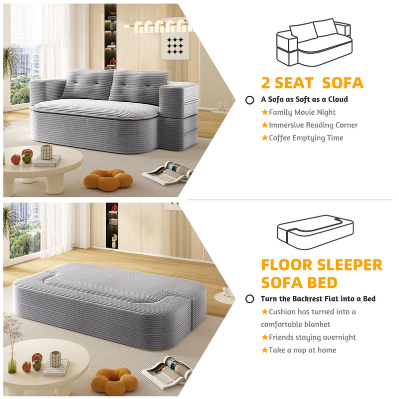 Convertible Floor Sofa Bed With Multi Functional Blanket