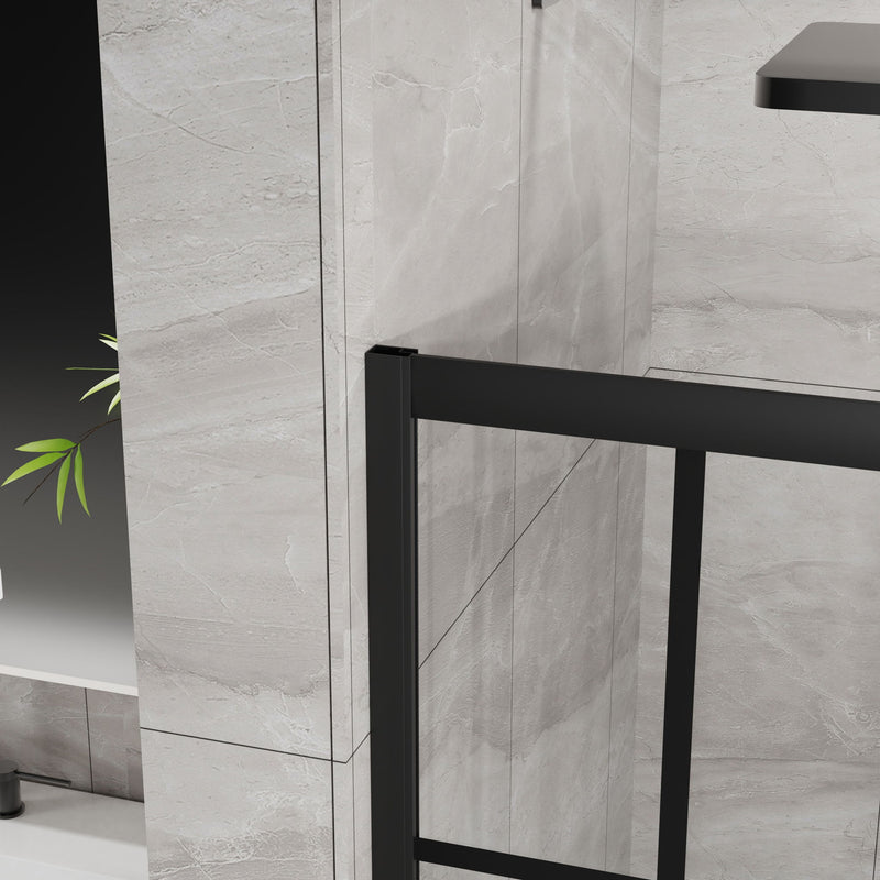 Corner Shower Enclosure, Double Sliding Door, Base - Matte Black