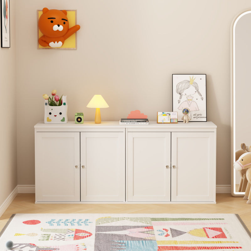 Kitchen Storage Cabinet With Double Doors, Adjustable Shelves, Sideboard Buffet For Dining Room - White