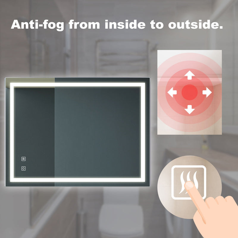 Bathroom Vanity Rectangle Mirror With Front Lighting, Anti Fog, Dimmable, Smart Memory Function