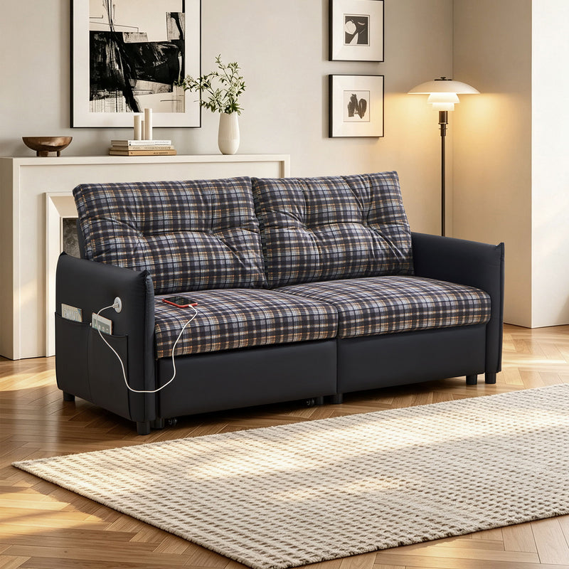 Sleeper Sofa, Expandable Sectional With Ottoman For Living Room - Black