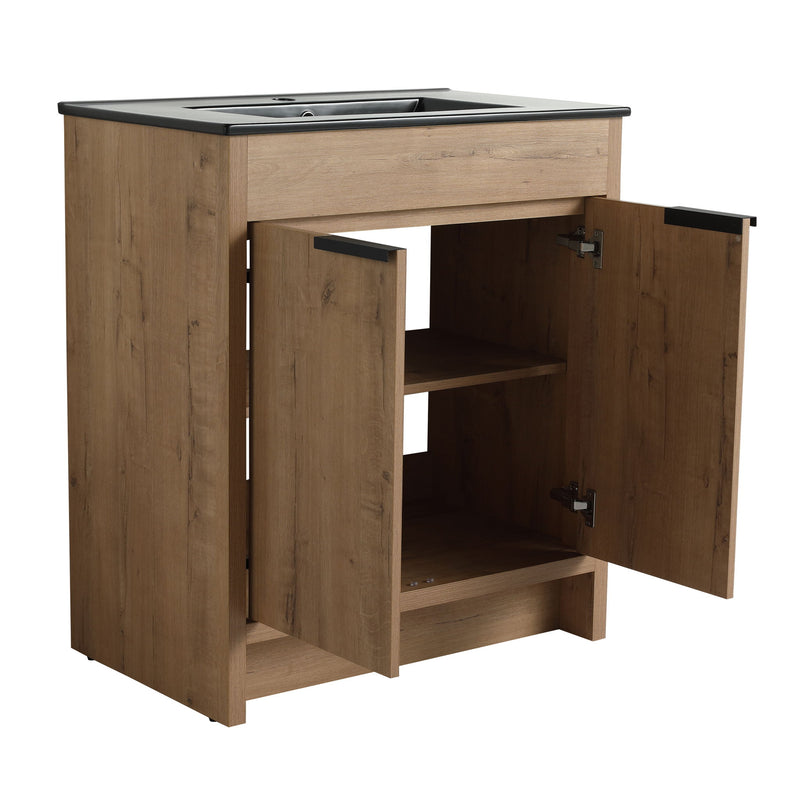 30" Freestanding Bathroom Cabinet With Basin & 2 Soft Close Doors - Imitative Oak