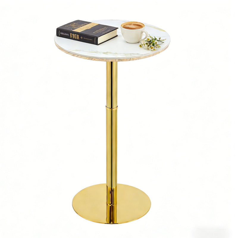 Circular Bar Table With Non Adjustable Legs - Gold+White