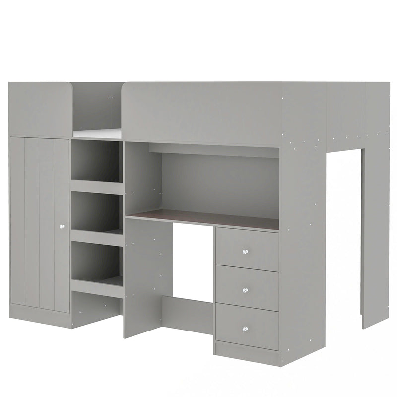 Loft Bed With Built In Wardrobe, Desk, Shelves, And Drawers