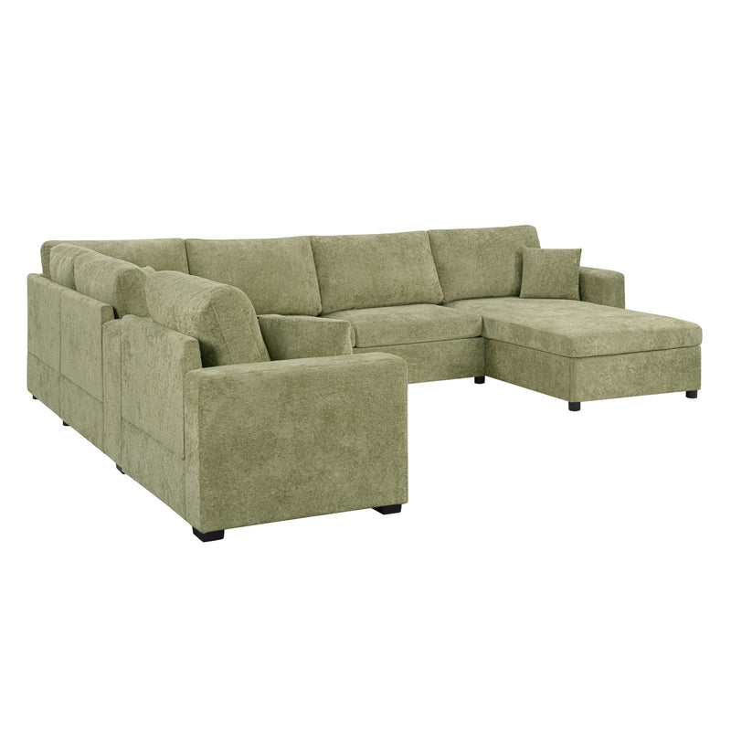 Modular 5 Seat U-Shape Sectional Sofa With Chaise Lounge, Built In Cup Holders And Storage Drawer