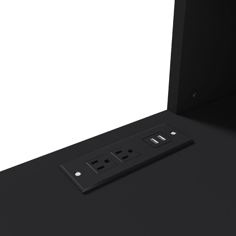 Computer Desk With 4 In 1 Socket, 3 Slide Drawers And 4 Storage Levels, For Home Office - Black
