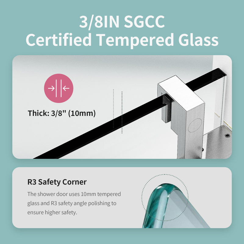 Frameless Sliding Shower Door With Soft Close - Brushed Nickel