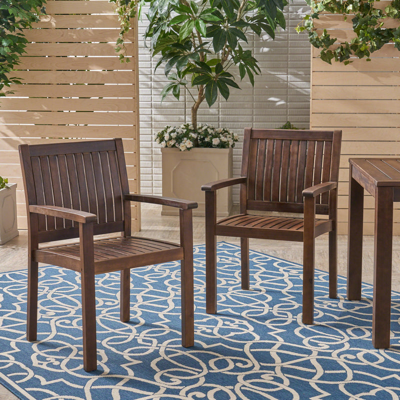 Wilson - Rustic Dining Chair Acacia Wood With Slat Panel Design (Set of 2) - Dark Brown
