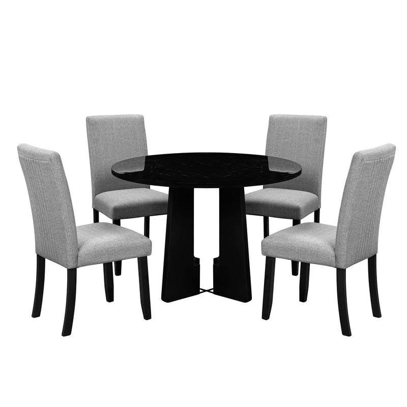 5 Piece Round Dining Table Set, Modern Table And 4 Upholstered Chairs For Dining Room