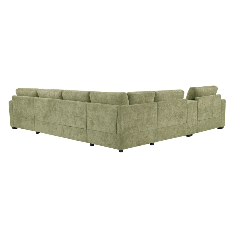 Modular 5 Seat U-Shape Sectional Sofa With Chaise Lounge, Built In Cup Holders And Storage Drawer