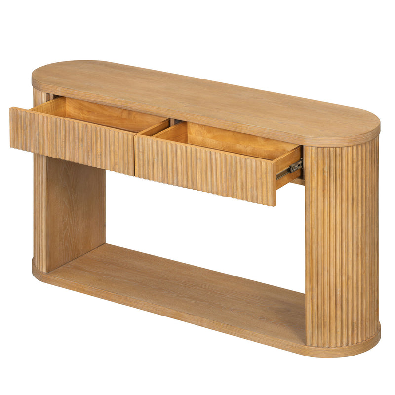 Oval Fluted Console Table With 2 Drawers And Bottom Shelf