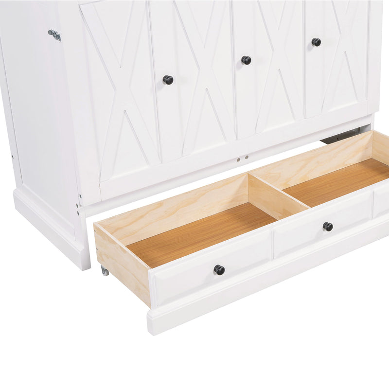 Full Solid Pine Murphy Bed Chest Cube Cabinet Bed With Charging Station And Large Storage Drawer For Home Office Or Small Room - White