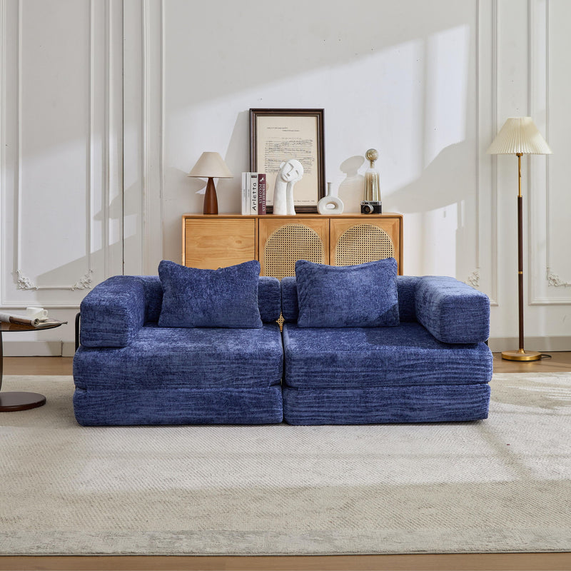 Convertible Floor Sofa Bed With Pillow Back Support Armrest