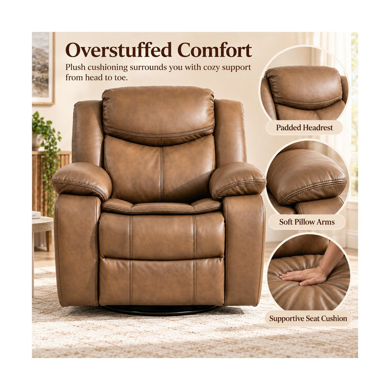 Rocker Recliner Chair With Manual Recline And 360° Swivel Base