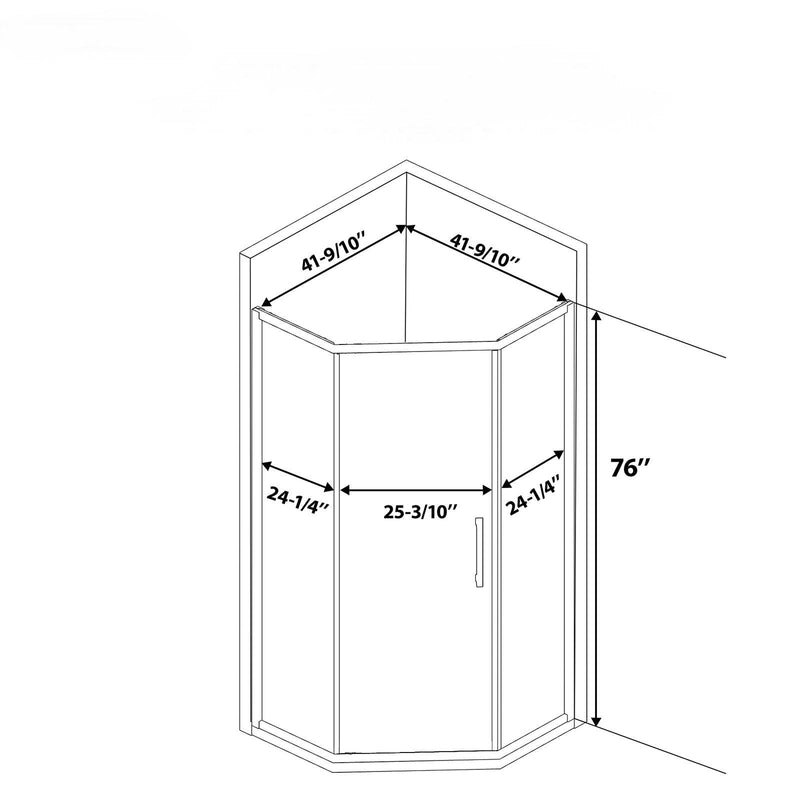 Diamond Shaped Corner Shower Door, Inward Sliding, Stainless Steel Frame