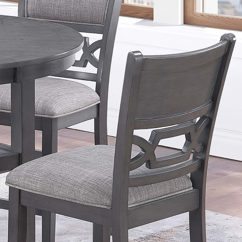 5 Piece Counter Height Dining Set With Storage Shelves Round Table And Upholstered High Chairs - Gray