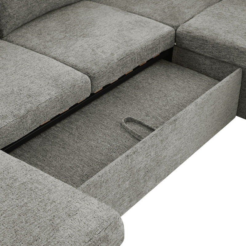 U-Shaped Sectional Sleeper Sofa With Ample Storage Space, 2 Cup Holders And Charging Ports For Living Room