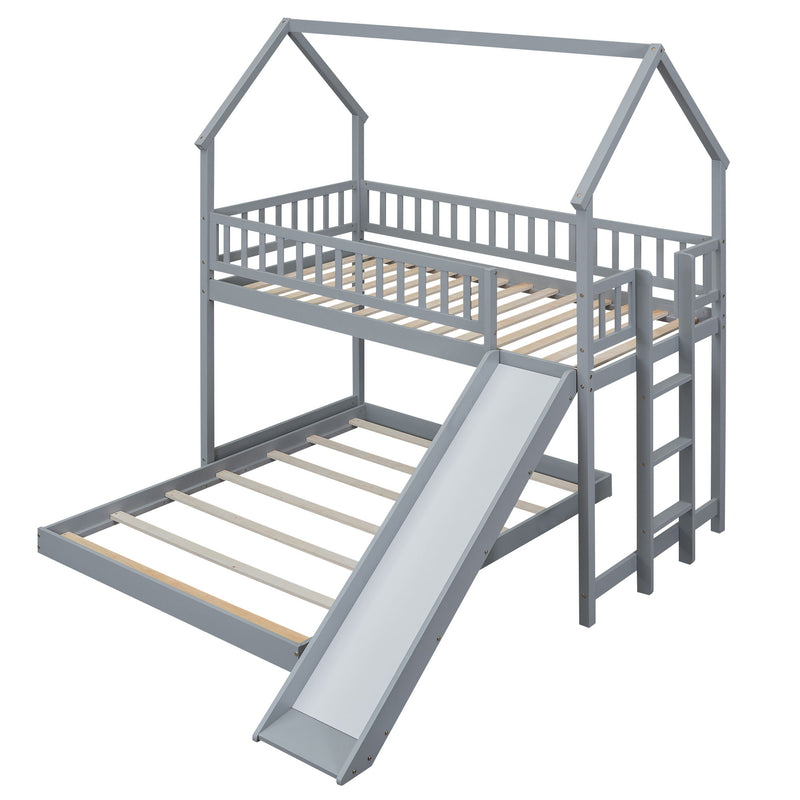 House Bunk Bed With Slide And Built In Ladder