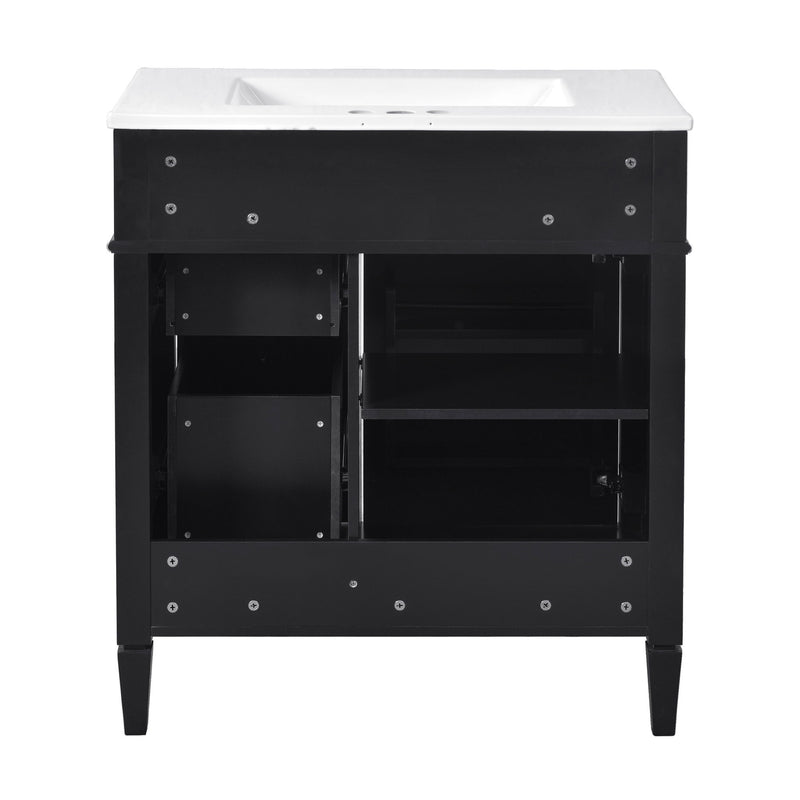 Bathroom Vanity With Top Sink, 2 Doors And 3 Drawers, Freestanding Set With Mirror Cabinet