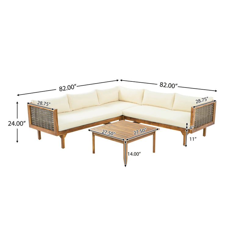 Premium Outdoor Sofa Set With Waterproof Cushions Sectional Seating Group With Acacia Wood And Wicker - Brown Mix / Beige