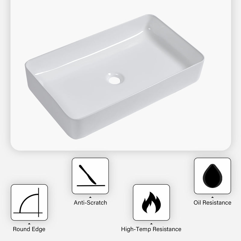 Modern Ceramic Rectangular Bathroom Vessel Sink With European Design