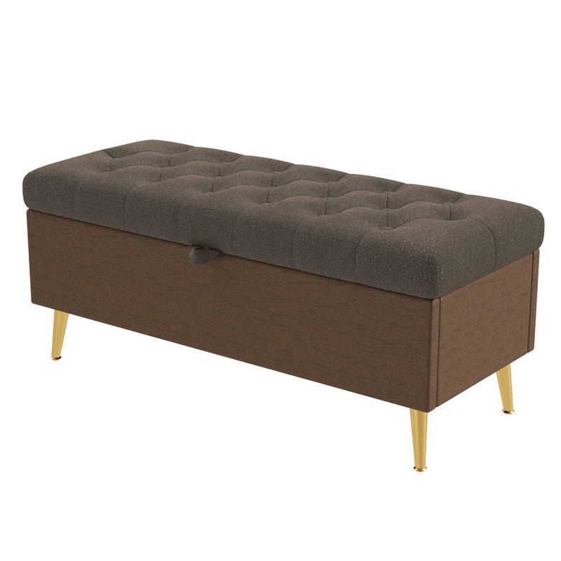 Modern Tufted Storage Ottoman Bench With Metal Legs
