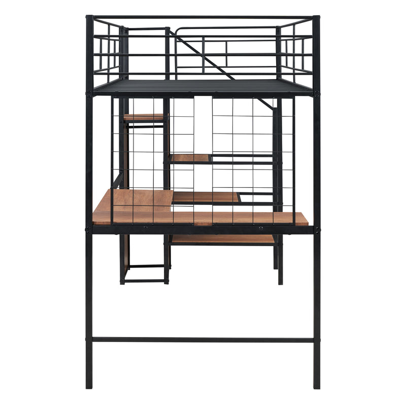 Loft Bed With Desk And Grid, Stylish Frame With Lateral Storage Ladder And Wardrobe