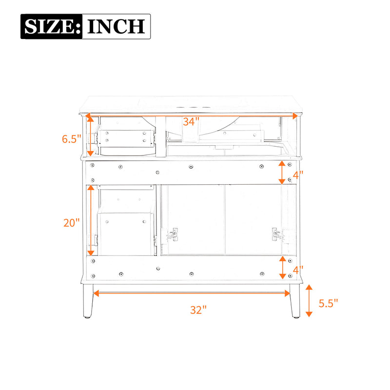 Bathroom Vanity With Ceramic Sink, Soft-Close Doors, 4 Storage Drawers - Blue