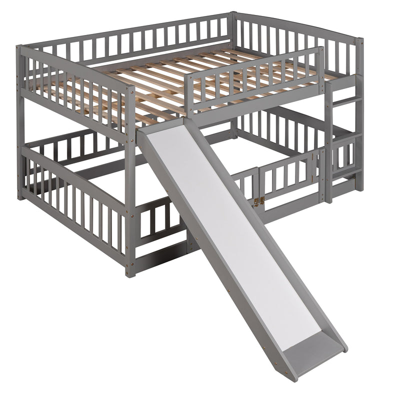 Low Bunk Bed With Slide, Fence And Ladder