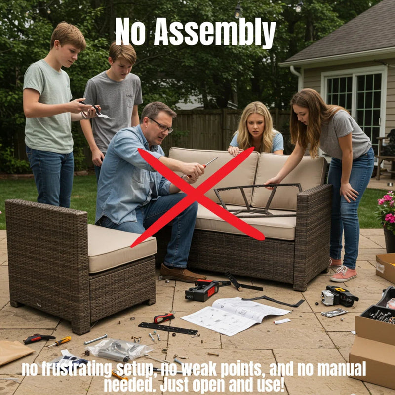 Outdoor Sofa Set With Cushions Seats 4 Weather Resistant Resin - Espresso