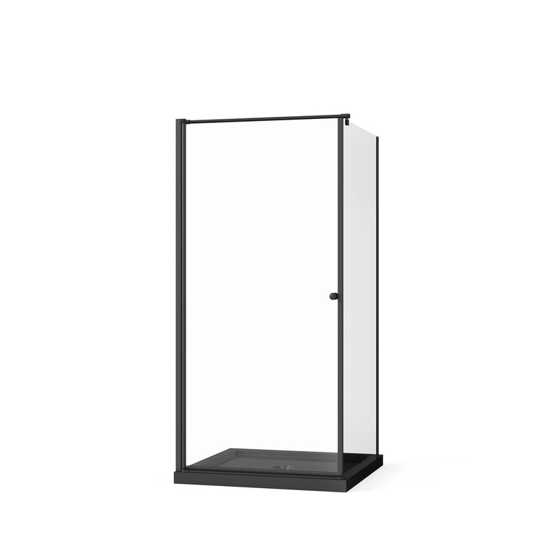 Corner Shower Enclosure, Frameless Pivot Door - Black