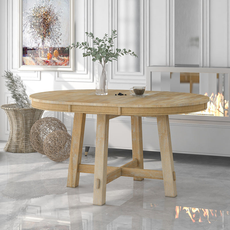Gia - Round Extendable Dining Table With 16" Leaf Wood