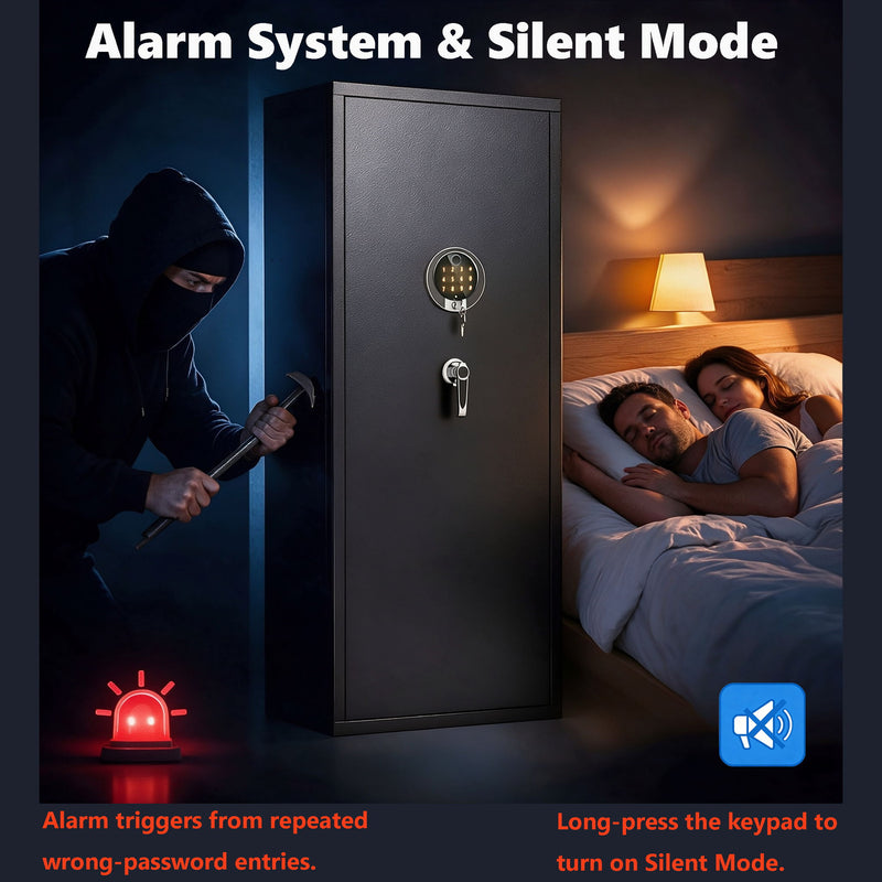 Rifle Safe, Biometric & Keypad Lock, Adjustable Gun Racks With Built In Alarm System