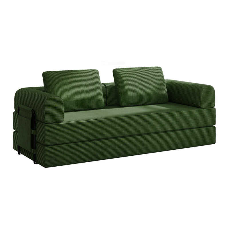 Convertible Sleeper Sofa Bed With Cylindrical Pillow, Fixed Shape Frame