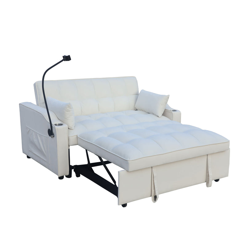 Modern Loveseat With Pullout Bed, Adjustable Reclining Backrest