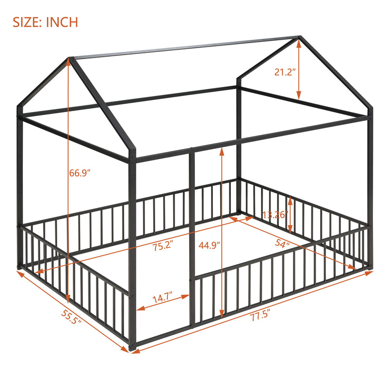 Metal Bed House Bed Frame With Fence