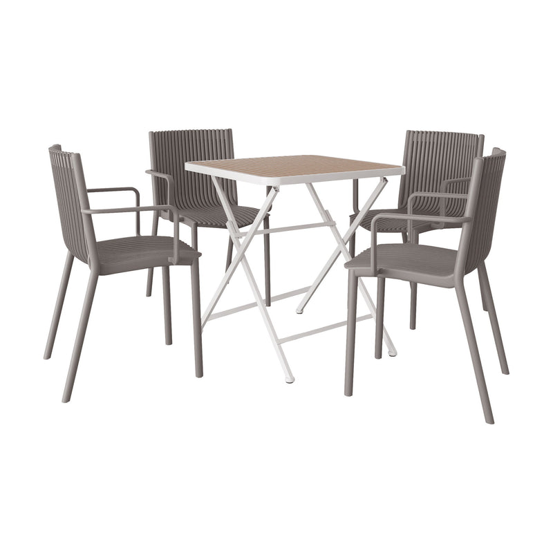4 Modern Stackable Plastic Armchair Matched With Folding Square Table