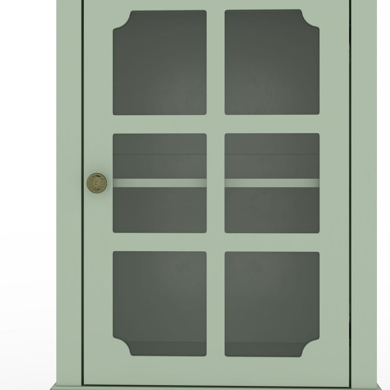 Curio Cabinet, Freestanding Vintage Display Storage Cabinet, Adjustable Shelves - Green