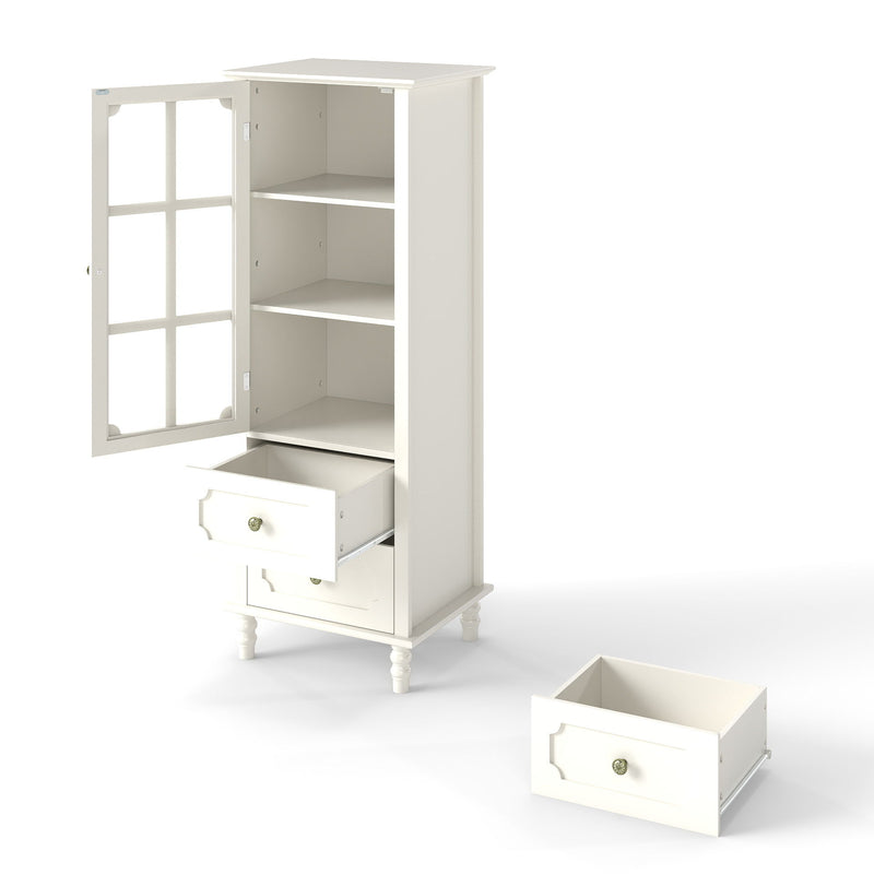 Minimalism Buffet Cabinet With Glass Doors And Double Drawer