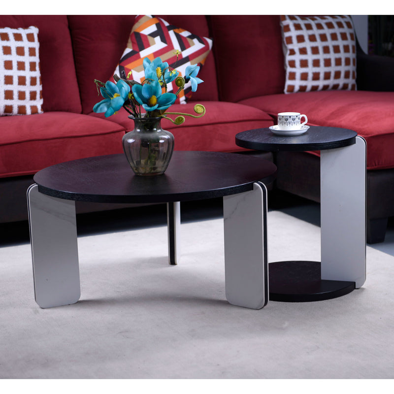 Round Coffee & End Table Set - Black