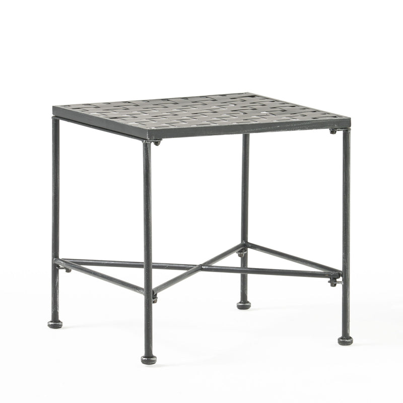 Outdoor Square Side Table With X Shaped Iron Frame - Black
