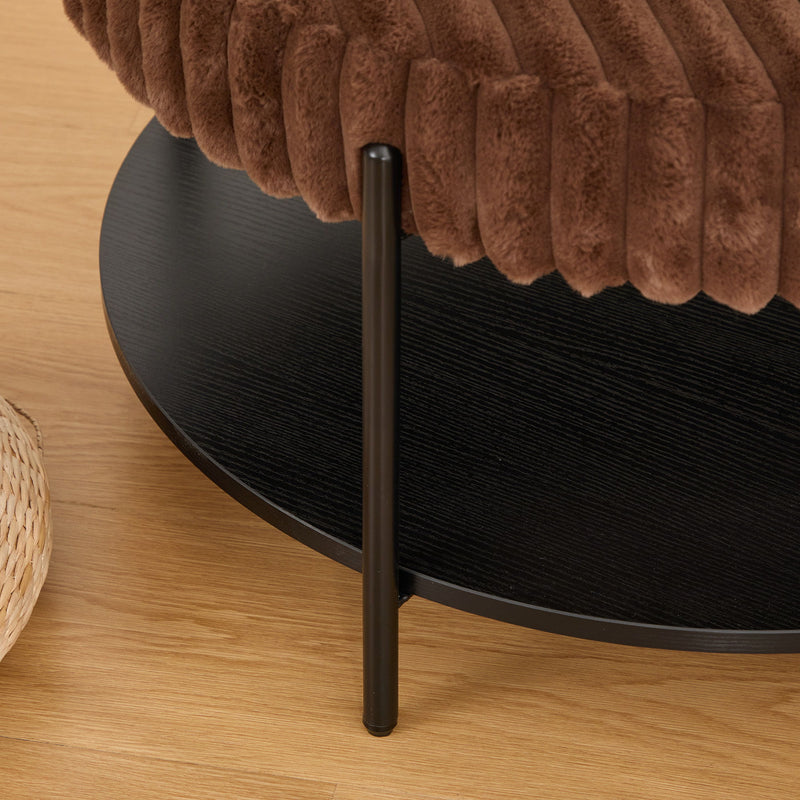 Modern Upholstered Round Ottoman Coffee Table With Storage Shelf