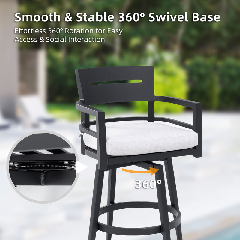 Outdoor Swivel Bar Chairs, 360 Degree Rotation, Ergonomic Backrest (Set of 2)