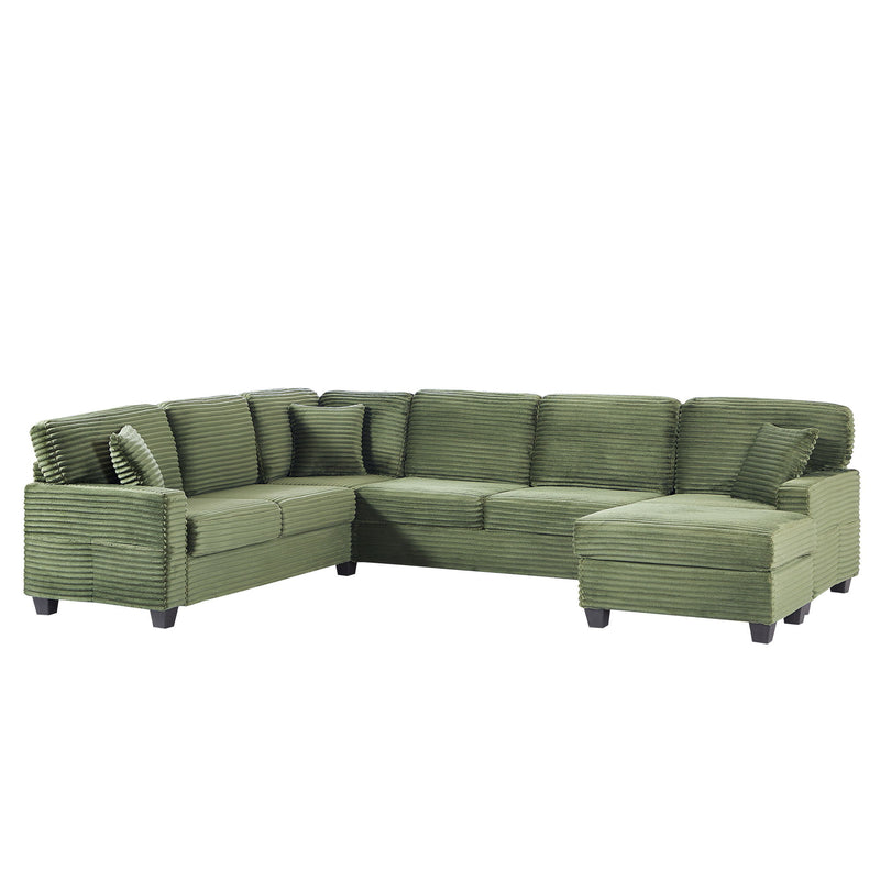 Upholstered U-Shaped Sectional Sofa With Movable Ottoman And Side Storage Pockets