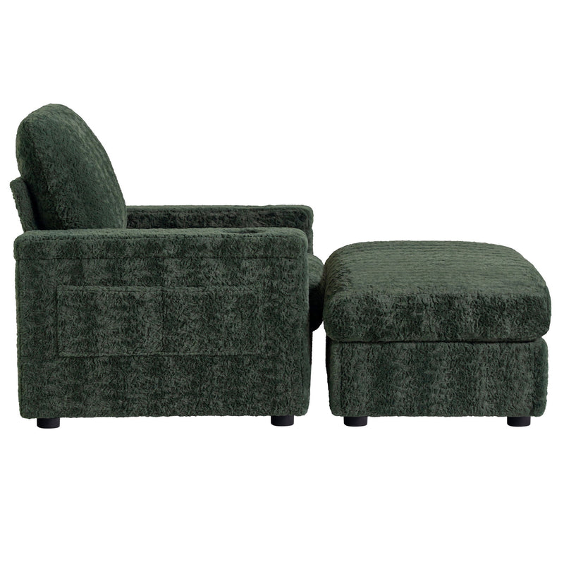 Oversized Chaise Lounge Indoor Rabbit Fur Sofa Bed With Storage Ottoman And Armrests Cup Holders With Deep Seat